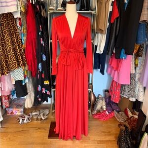 Vintage 70s Plunge Neckline Maxi Dress - Size S